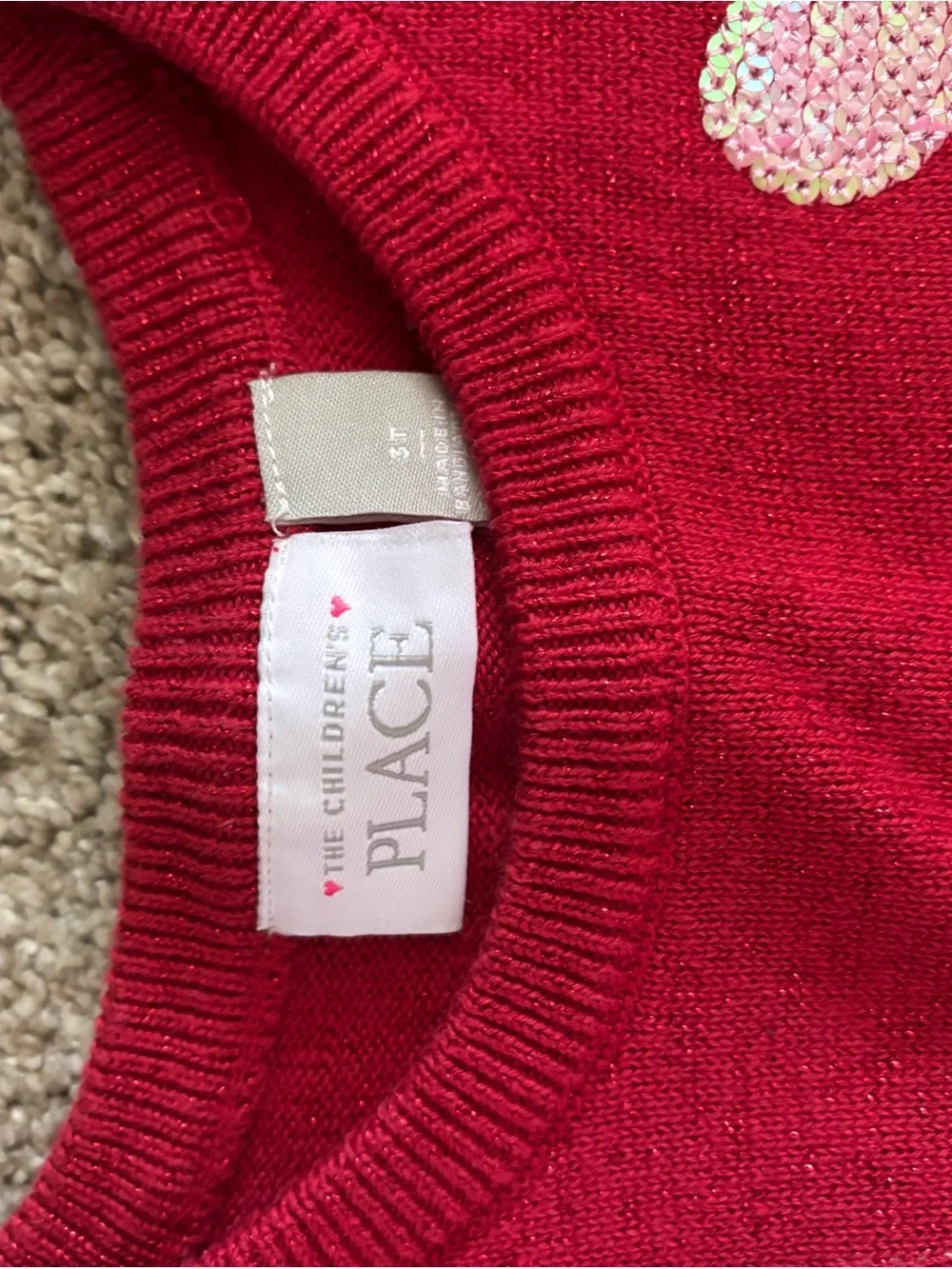 The Children's Place Red Knit Sweater with Sequin Hearts - Picture 2 of 2